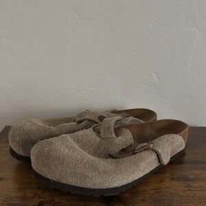 Birkenstock Taupe Suede Clogs